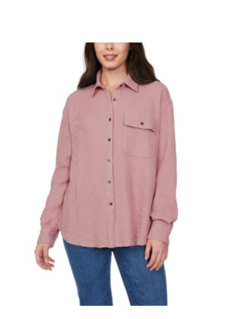 Buffalo Women's Waffle Button-Down Top Pink Midday Rose Multiple Sizes